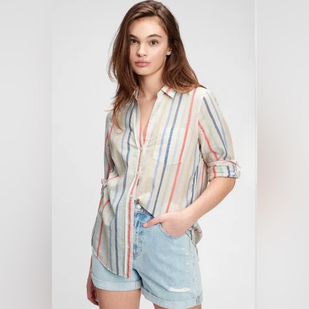 GAP Striped Perfect V-neck Shirt